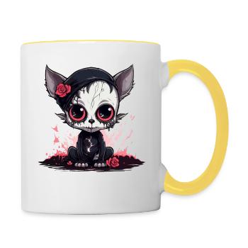 Cute Emo Gothic Kitten - Contrasting Mug - white/yellow - Right