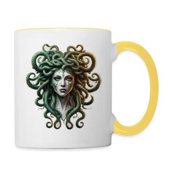 Medusa / griechische Mythologie / Schlangenkopf - Tasse zweifarbig - Weiß/Gelb - Rechts