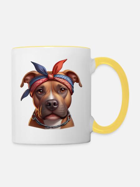 Pitbull Das Modell - Tasse zweifarbig - Weiß/Gelb