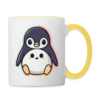 Pingouin kawaii - Mug contrasté - blanc/jaune - Droite