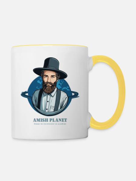 Amisch Planet - Tasse zweifarbig - Weiß/Gelb