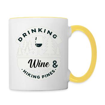 Weintrinken und Kiefernwandern - Tasse zweifarbig - Weiß/Gelb - Rechts