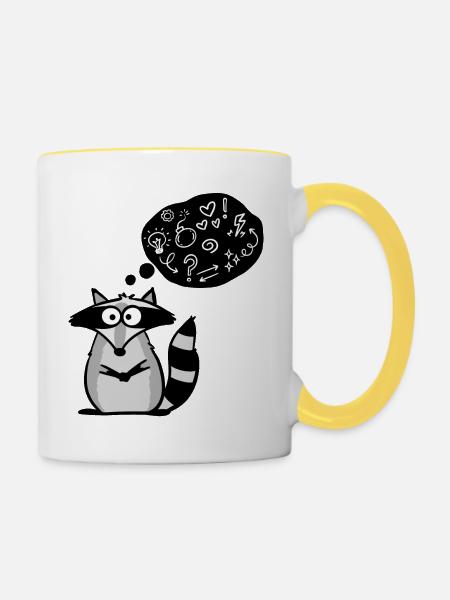 Nachdenklicher Waschbär - Tasse zweifarbig - Weiß/Gelb