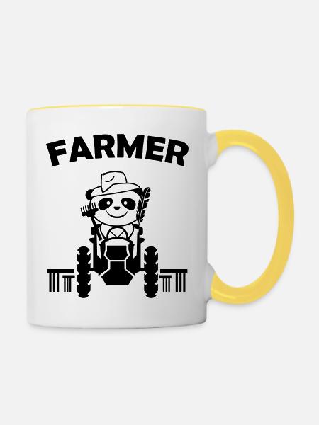 panda farmer - Tasse zweifarbig - Weiß/Gelb