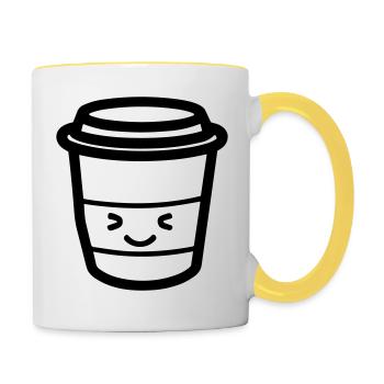 Kaffeebecher - Tasse zweifarbig - Weiß/Gelb - Rechts