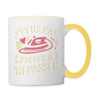 J'peux pas j'ai fer à repasser - Mug contrasté - blanc/jaune - Droite
