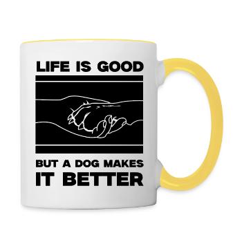hund life is good pfote - Tasse zweifarbig - Weiß/Gelb - Rechts