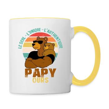 LE SEUL L Unique L AUTHENTIQUE cadeau PAPY OURS - Mug contrasté - blanc/jaune - Droite