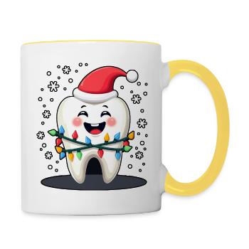 Zähne Weihnachten Zahnarzt Geschenk - Tasse zweifarbig - Weiß/Gelb - Rechts