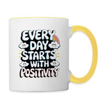Every day starts with positivity - Contrasting Mug - white/yellow - Right