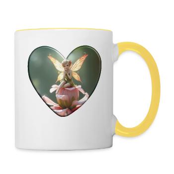 Light Fairy on Flower – Fairytale Heart Motif - Contrasting Mug - white/yellow - Right