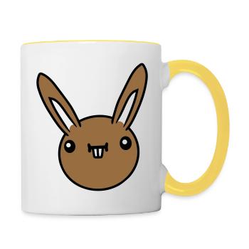 Hase Lustig Gesicht Grimasse Albern Ulkig Lächeln - Tasse zweifarbig - Weiß/Gelb - Rechts