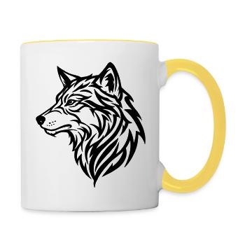 Wolf - tribal style - Contrasting Mug - white/yellow - Right