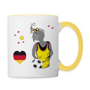 Frauenfußball, Girl - Tasse zweifarbig - Weiß/Gelb - Rechts