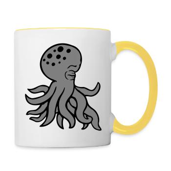 Octopus sleeps sad eyes closed tired cute - Contrasting Mug - white/yellow - Right