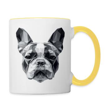Bouledogue français Low Poly Design - Mug contrasté - blanc/jaune - Droite