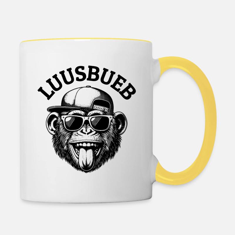 LUUSBUEB - Cooler Affe - Tasse zweifarbig - Weiß/Gelb