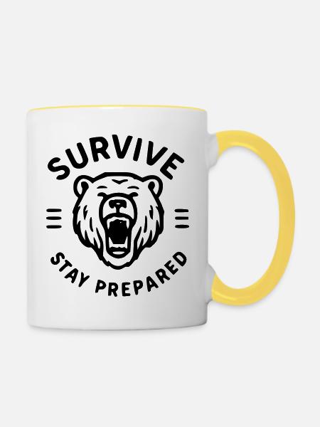 Überleben - Bär - Tasse zweifarbig - Weiß/Gelb