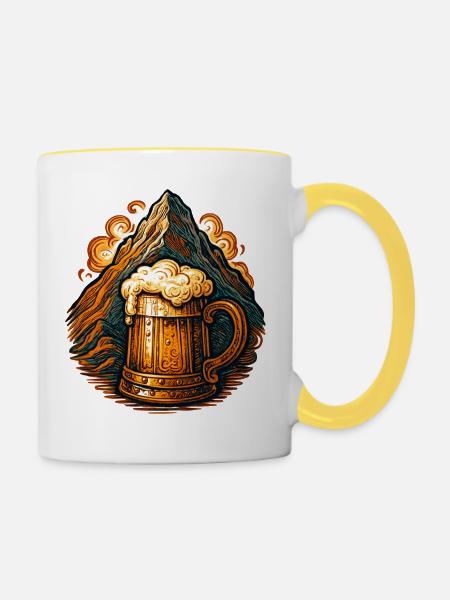 Mythischer Berg mit Bierkrug - Tasse zweifarbig - Weiß/Gelb