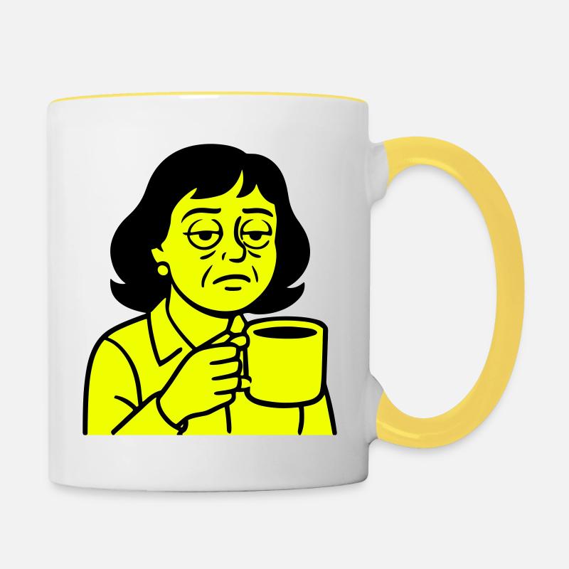 Grumpy coffee lady - Contrasting Mug - white/yellow