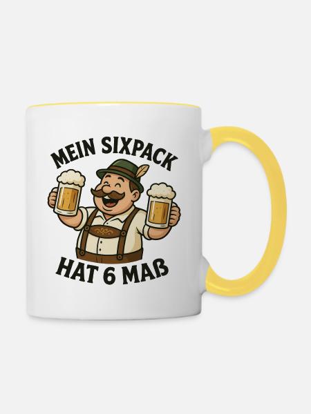 Sixpack 6 Maß Shirt - Tasse zweifarbig - Weiß/Gelb