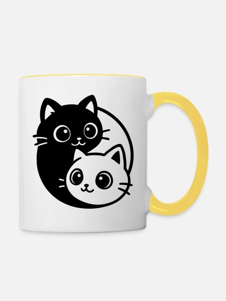 Ying Yang Katzenporträt - Tasse zweifarbig - Weiß/Gelb