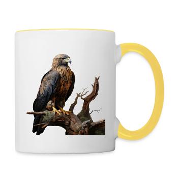 Aigle impérial sur branche moussue - Mug contrasté - blanc/jaune - Droite