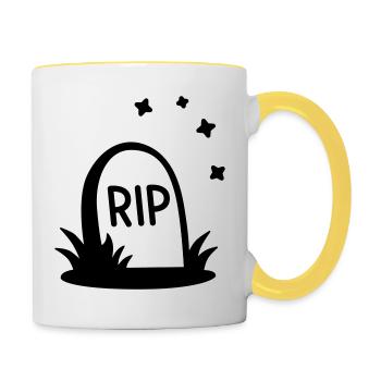 RIP Halloween Grabstein Silhouette - Tasse zweifarbig - Weiß/Gelb - Rechts