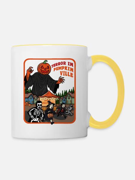 Terror in Pumpkinville - Tasse zweifarbig - Weiß/Gelb