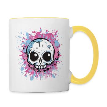 Neon Splatter Skull Art - Contrasting Mug - white/yellow - Right