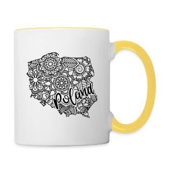 Karte Polen Floral Mandala - Warschau Krakau - Tasse zweifarbig - Weiß/Gelb - Rechts