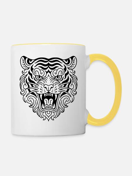 Tigerkopf - Tasse zweifarbig - Weiß/Gelb