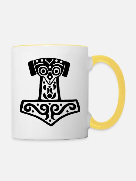 Thors Hammer (Schwarz) - Tasse zweifarbig - Weiß/Gelb