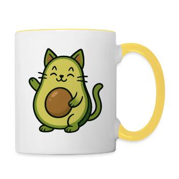 Avocado Katze Sti lustige witzige - Tasse zweifarbig - Weiß/Gelb - Rechts