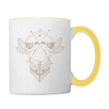 Ornement élégant d’aile aux formes symboliques fines - Mug contrasté - blanc/jaune - Droite