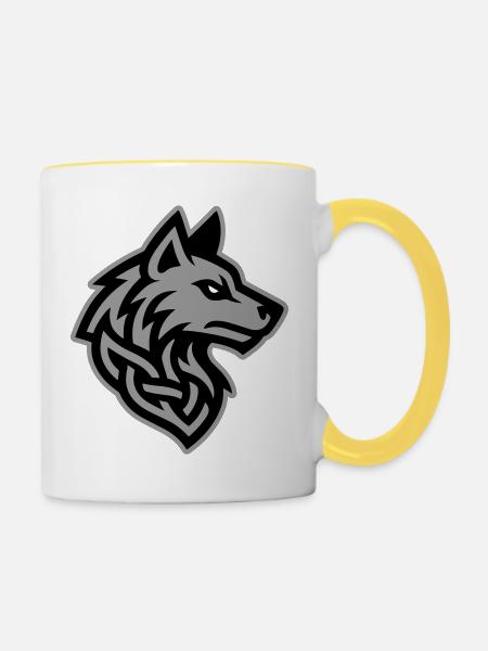 Wolf Kopf Wikinger - Tasse zweifarbig - Weiß/Gelb