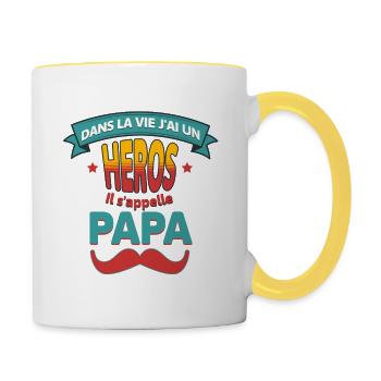 Papa héros du quotidien, cadeau idéal pour enfant - Mug contrasté - blanc/jaune - Droite
