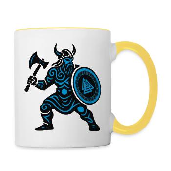 Wikinger Runenkrieger mit Axt - Tasse zweifarbig - Weiß/Gelb - Rechts