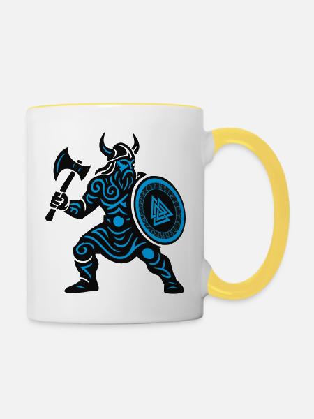 Wikinger Runenkrieger mit Axt - Tasse zweifarbig - Weiß/Gelb