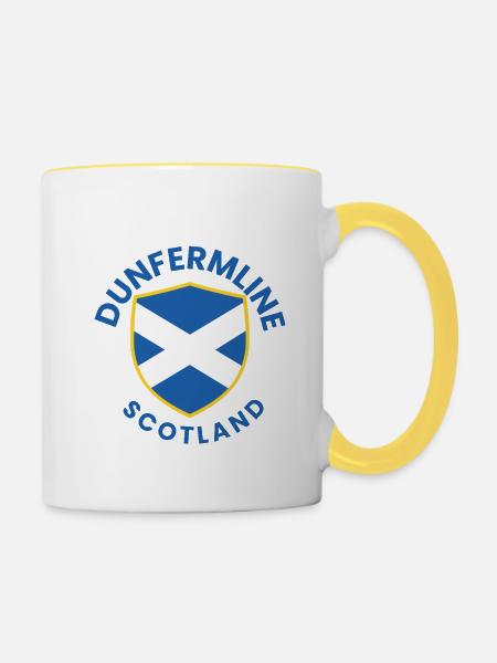 Dunfermline Scottish Shield-Design - Tasse zweifarbig - Weiß/Gelb