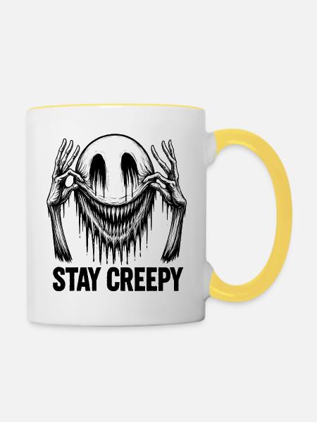 Schmelzendes Lächeln – Dunkle Comic-Horror-Kunst - Tasse zweifarbig - Weiß/Gelb