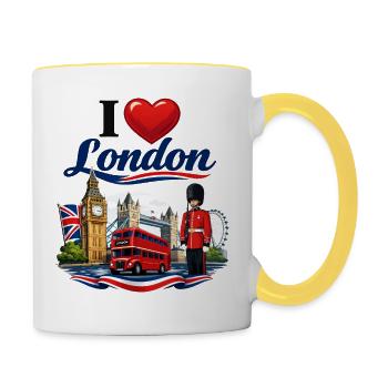 I Love London – Ikonische britische Ikonen - Tasse zweifarbig - Weiß/Gelb - Rechts