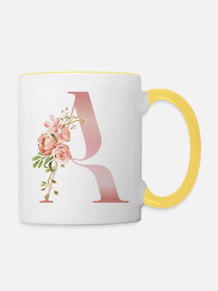 Monogramm Ein Pastellblume - Tasse zweifarbig - Weiß/Gelb