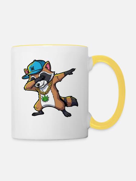 Dabbing Waschbär mit Hanfblatt - Tasse zweifarbig - Weiß/Gelb