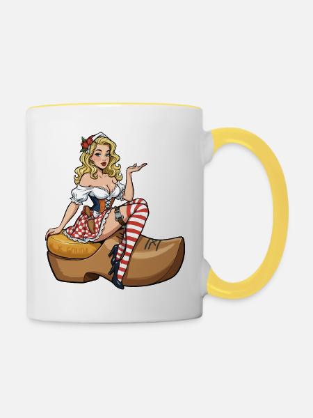 Holland-Pin-up in Verstopfung - Tasse zweifarbig - Weiß/Gelb