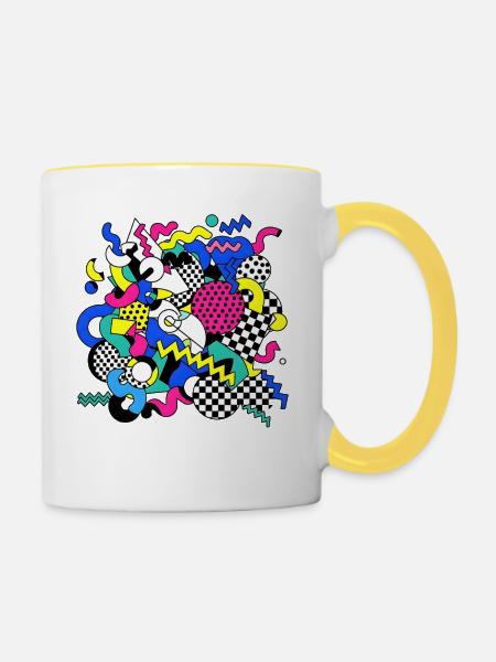 Neon Chaos Pop Art Muster - Tasse zweifarbig - Weiß/Gelb