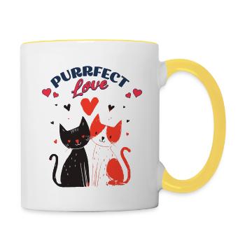 Cat love duo with hearts - Contrasting Mug - white/yellow - Right