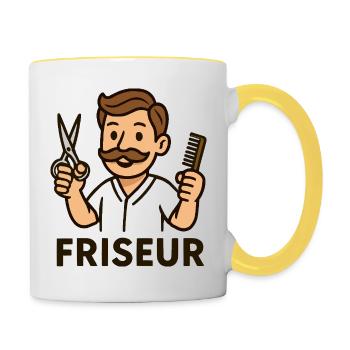 Hairdresser Cartoon Vintage - Contrasting Mug - white/yellow - Right