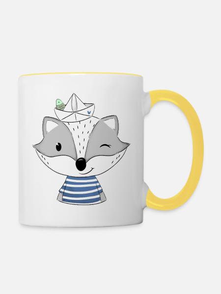 Matrosen Dachs mit Papierboot - Tasse zweifarbig - Weiß/Gelb