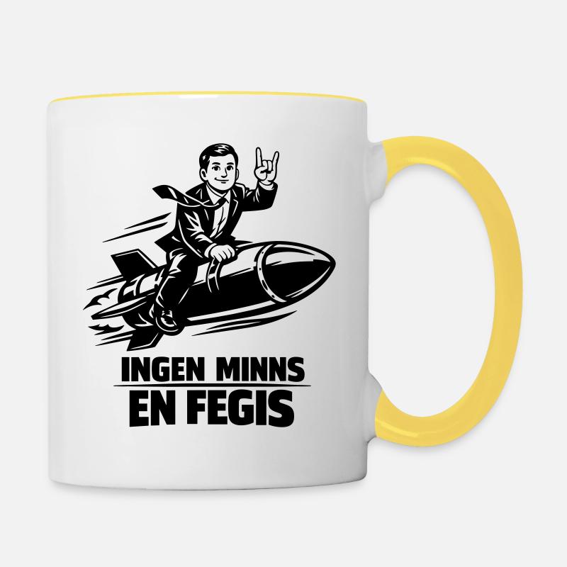 Cowardly rides rocket - Contrasting Mug - white/yellow